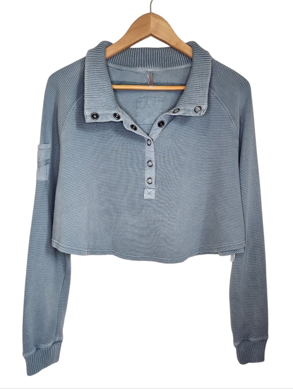 FP Movement So Fly Henley Pullover Semi Crop Sweater Oversized XS Blue OB2120926